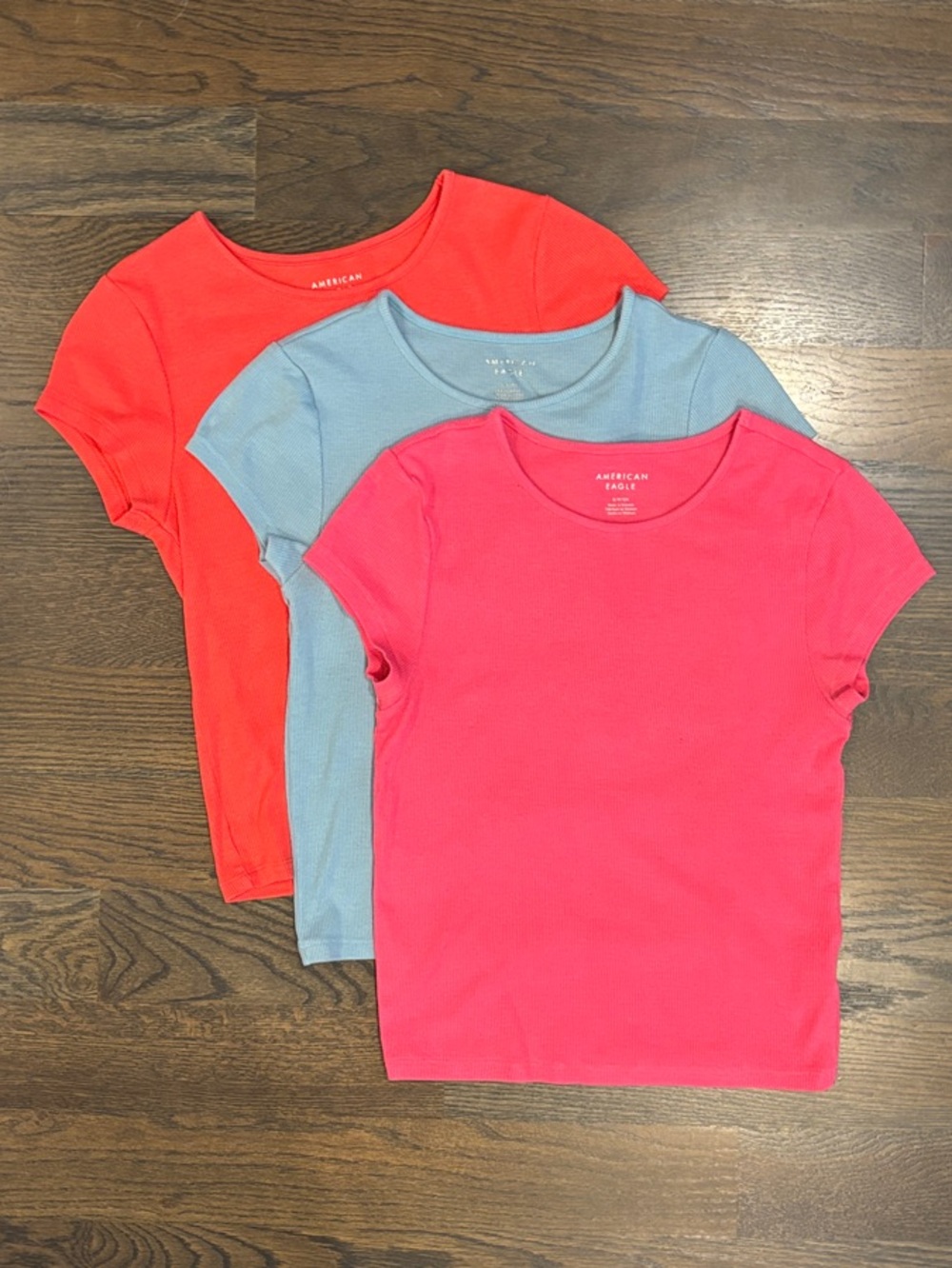 American Eagle Outfitters 3-Pack Short Sleeve Tees – Coral, Light Blue, Hot Pink